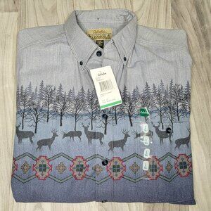 Cabelas Shirt Men L BUCK LAND Deerskin Soft Printed Chamois Flannel 90s Vtg